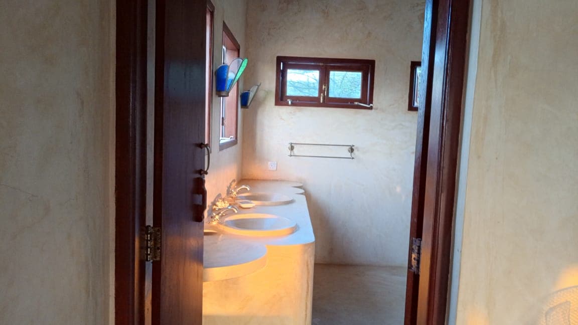 Modern bathroom sink area in Little Red Moon House